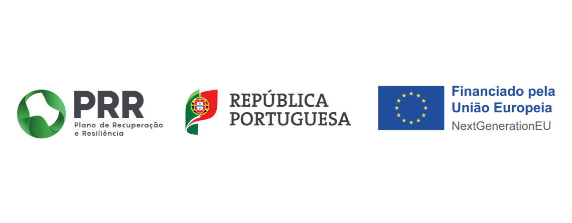 PRR logo with text 'Plano de Recuperação e Resiliência' next to the Portuguese Republic emblem and the EU flag.